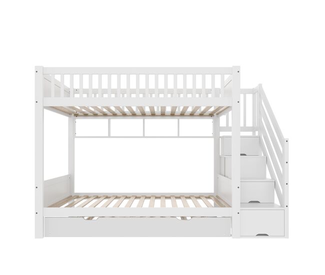 Cama alta 90x200cm - com cama extraível, prateleira, armário, com arrumação - branco