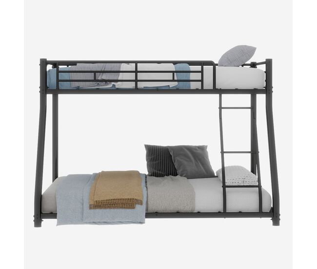 Beliche metálico twin over full - estrutura reforçada com escada e corrimão - preto