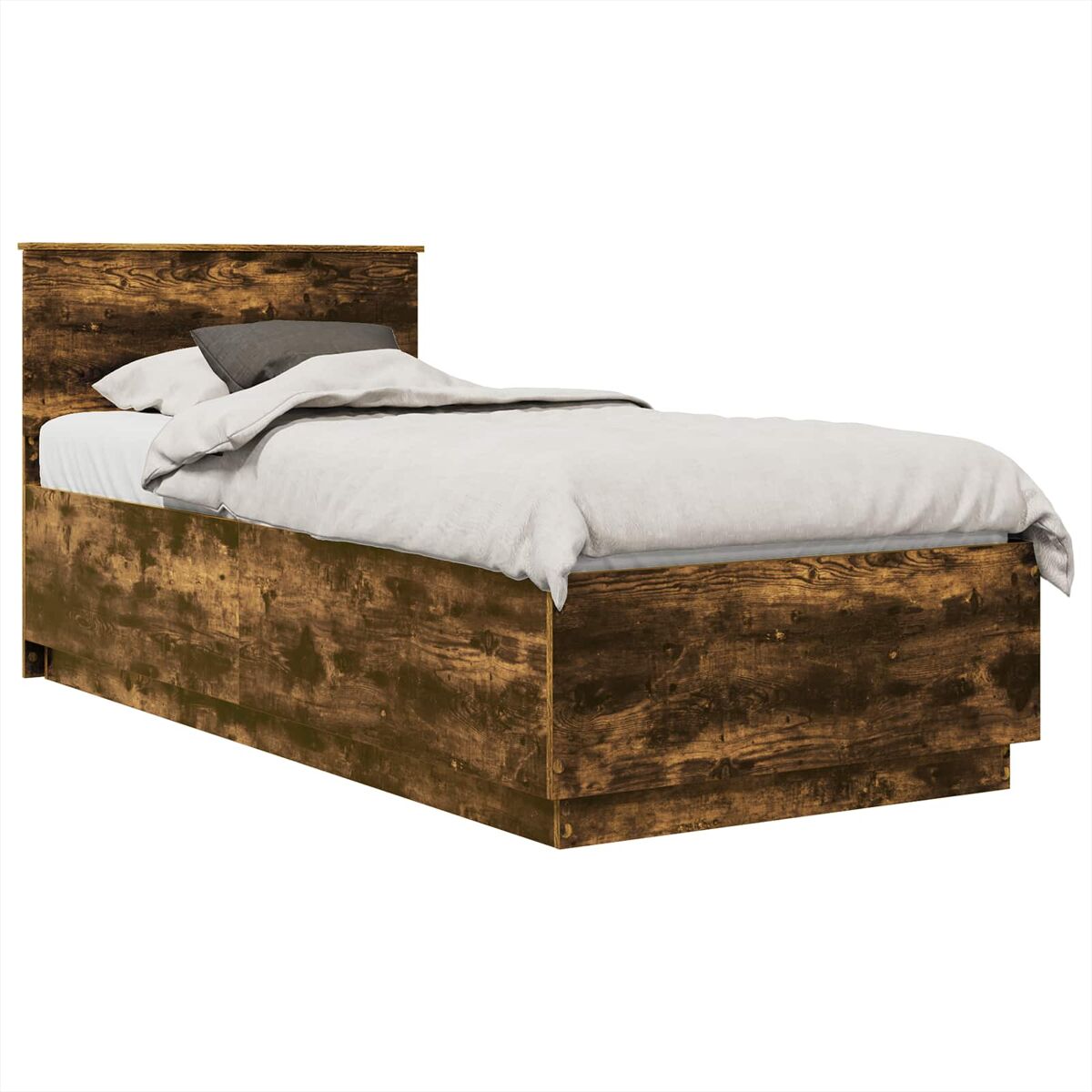 Estrutura de cama de solteiro para adultos com cabeceira carvalho defumado 70 x 190 cm