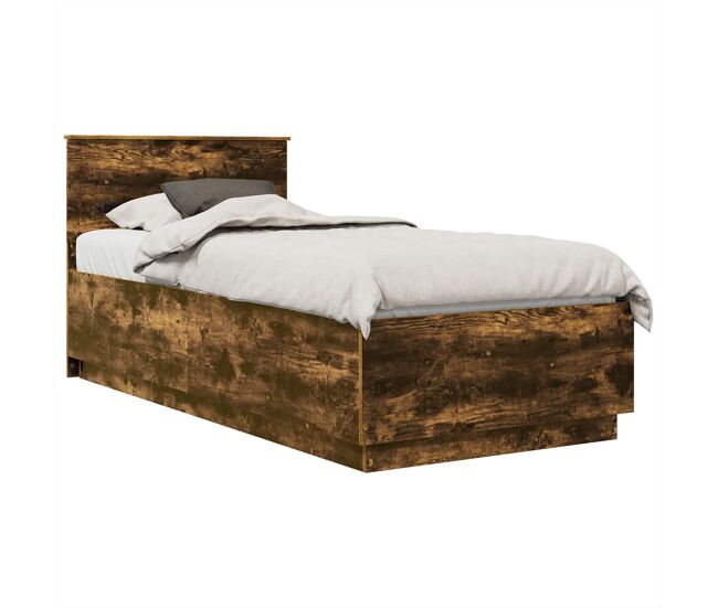 Estrutura de cama de solteiro para adultos com cabeceira carvalho defumado 70 x 190 cm
