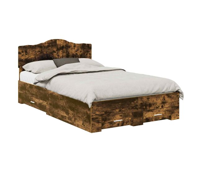 Estrutura de cama de casal com cabeceira - carvalho defumado 135 x 190 cm