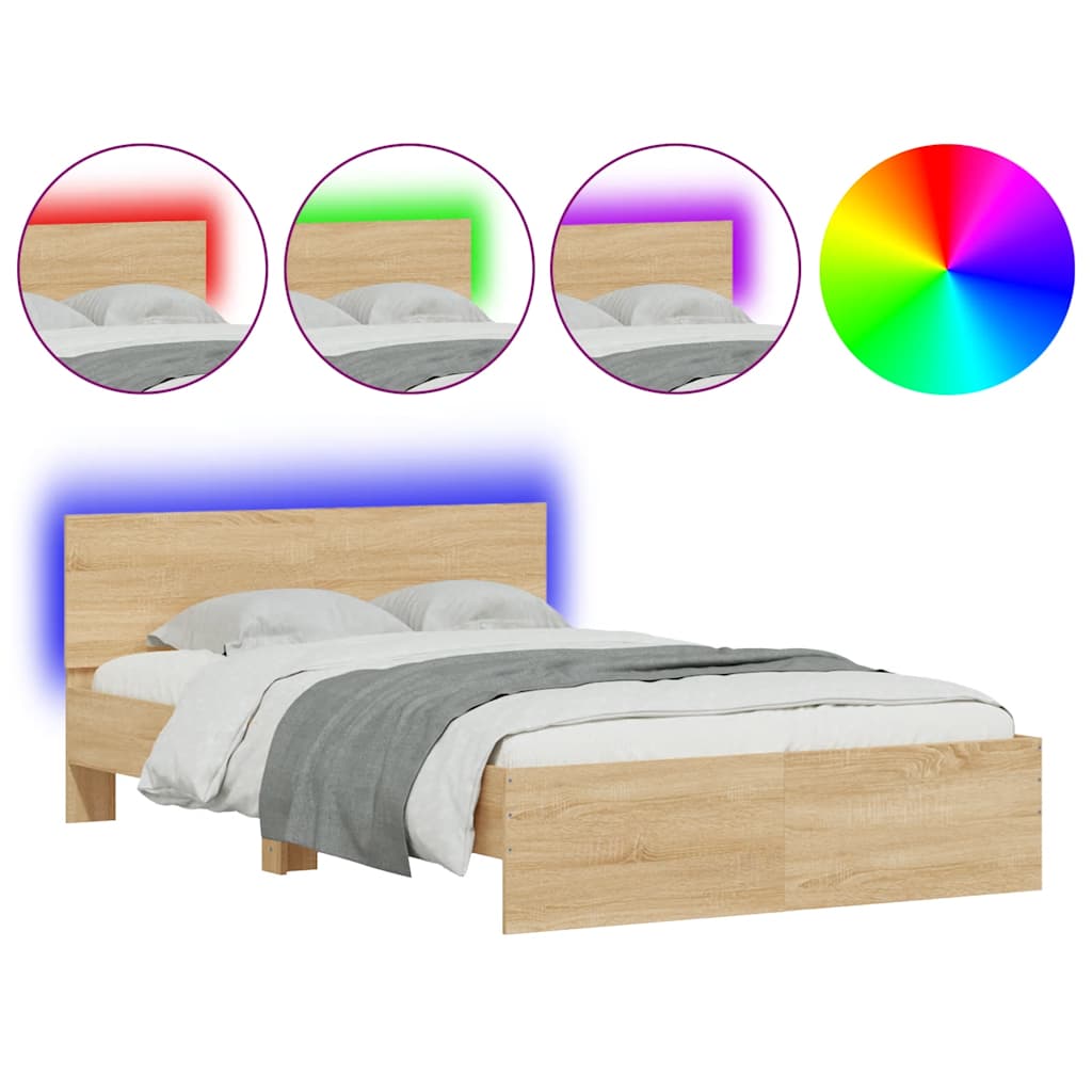 Estrutura cama de casal simple c/ cabeceira/luzes led 140x200cm carvalho sonoma