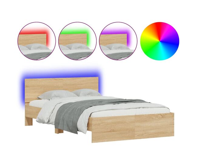 Estrutura cama de casal simple c/ cabeceira/luzes led 140x200cm carvalho sonoma