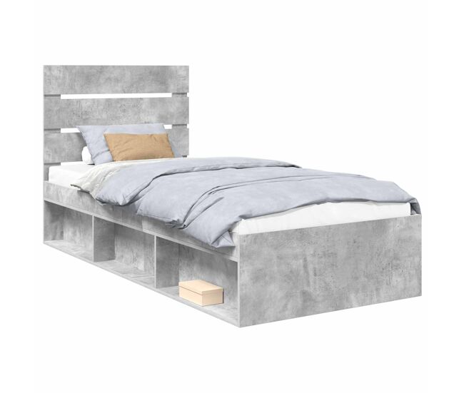 Estrutura de cama de solteiro para adultos com cabeceira cinza concreto 75 x 190 cm