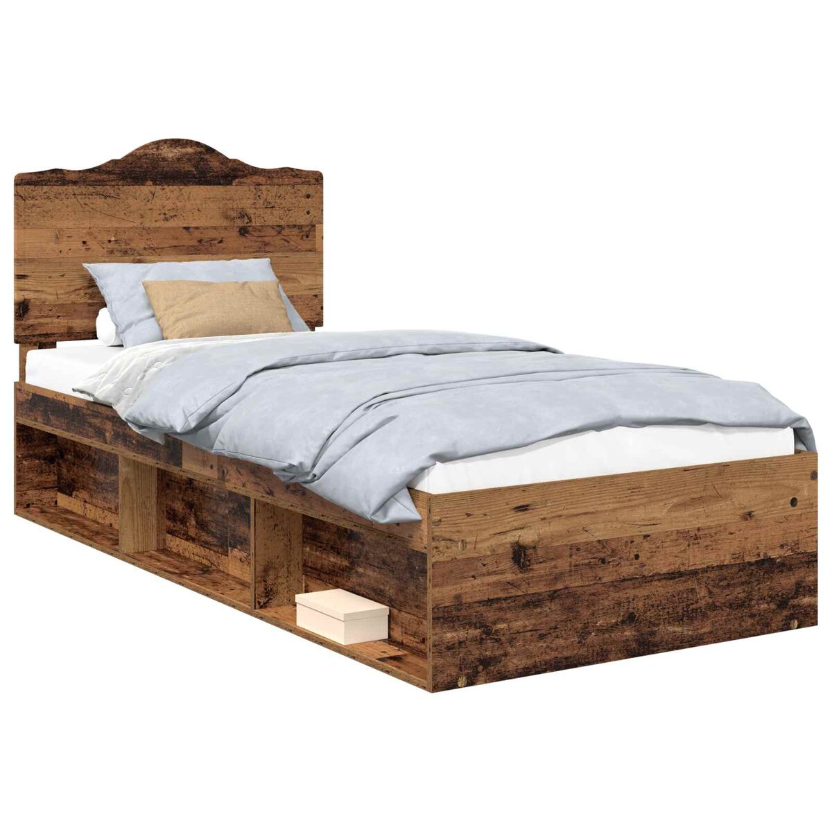 Estrutura de cama de solteiro para adultos com cabeceira madeira antiga 75 x 190 cm