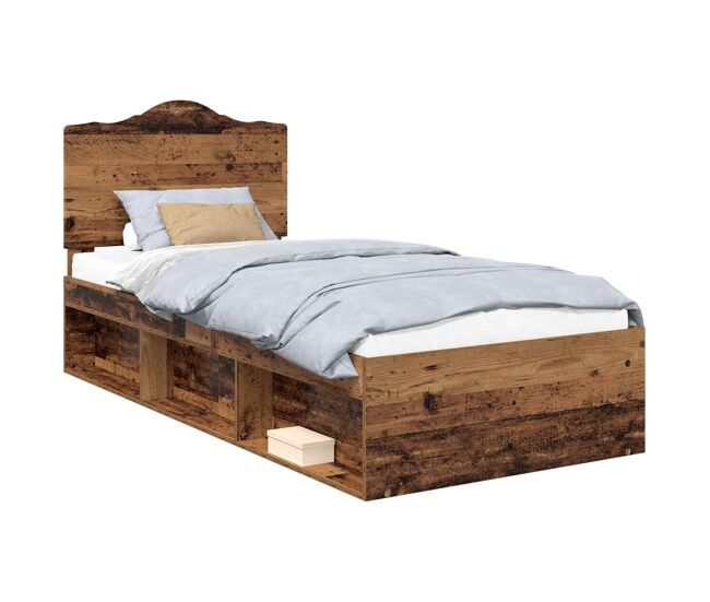 Estrutura de cama de solteiro para adultos com cabeceira madeira antiga 75 x 190 cm
