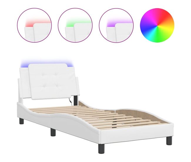Estrutura de cama de solteiro para adultos com led zadar 90x200cm branco