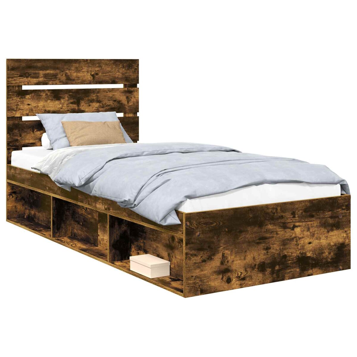Estrutura de cama de solteiro para adultos com cabeceira carvalho defumado 75 x 190 cm