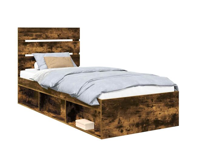 Estrutura de cama de solteiro para adultos com cabeceira carvalho defumado 75 x 190 cm