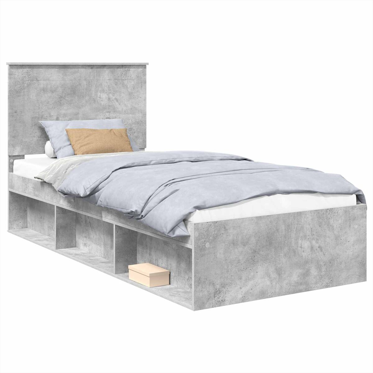 Estrutura de cama de solteiro para adultos com cabeceira cinza concreto 90 x 190 cm