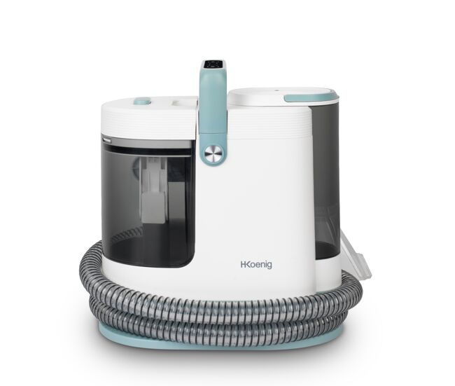 H.koenig twt99 limpador têxtil com água quente e vapor, duplo depósito amovível, tira-manchas para tapetes, sofás, estofados e carros, mangueira