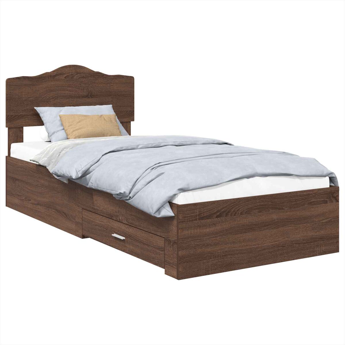 Estrutura de cama de solteiro moderno com cabeceira - carvalho marrom 70 x 190 cm