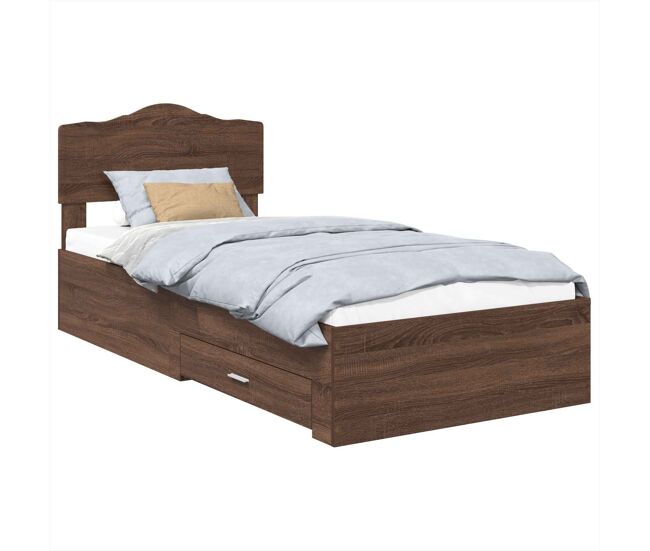 Estrutura de cama de solteiro moderno com cabeceira - carvalho marrom 70 x 190 cm