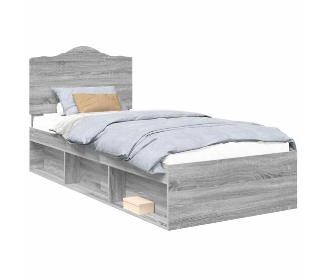 Estrutura de cama de solteiro com cabeceira - cinza sonoma 75 x 190 cm
