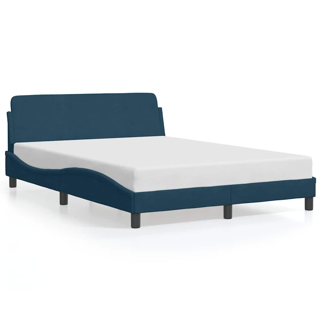 Estrutura de cama de casal moderno com cabeceira dover 140x190 cm veludo azul