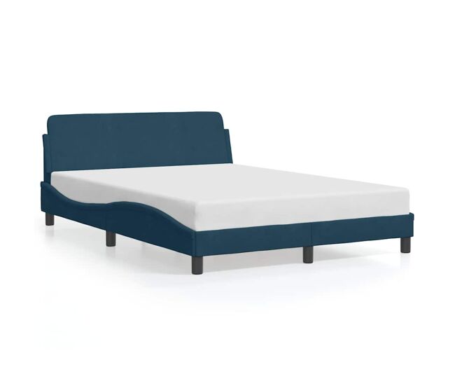 Estrutura de cama de casal moderno com cabeceira dover 140x190 cm veludo azul