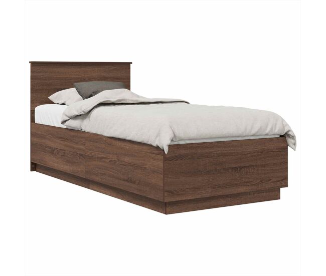 Estrutura de cama de solteiro moderno com cabeceira - carvalho marrom 70 x 190 cm
