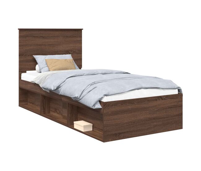 Estrutura de cama de solteiro moderno com cabeceira - carvalho marrom 90 x 190 cm