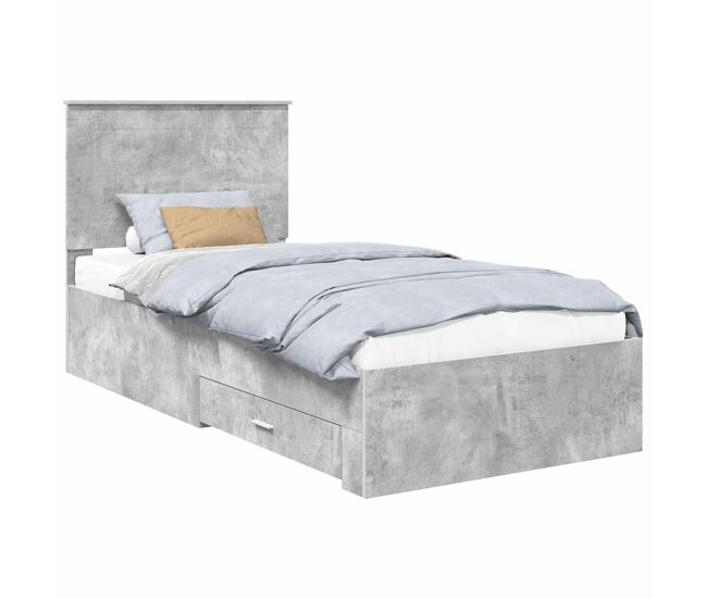 Estrutura de cama de solteiro para adultos cinzento 90 x 200 cm madeira processada