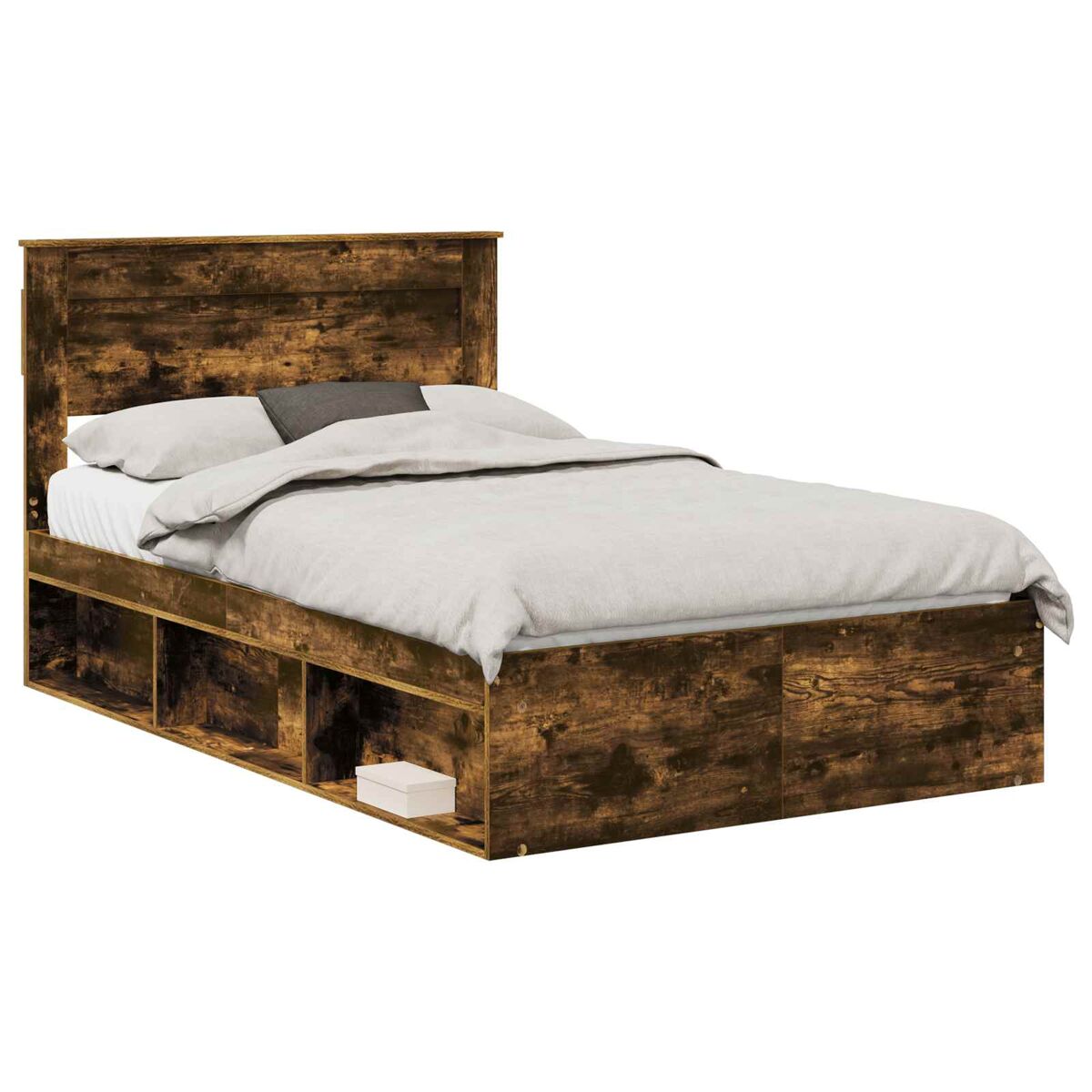 Estrutura de cama de casal com cabeceira - carvalho defumado 135 x 190 cm