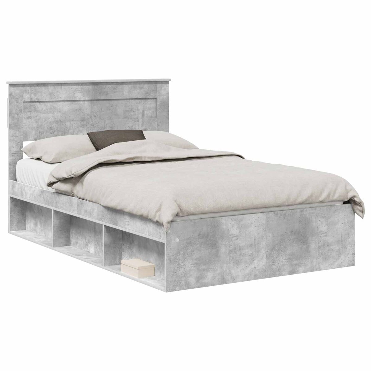Estrutura da cama de casal simple com cabeceira cinza concreto 135 x 190 cm