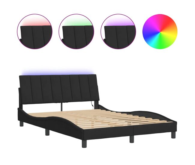 Estrutura de cama de casal moderno com led - 140x200 cm veludo preto