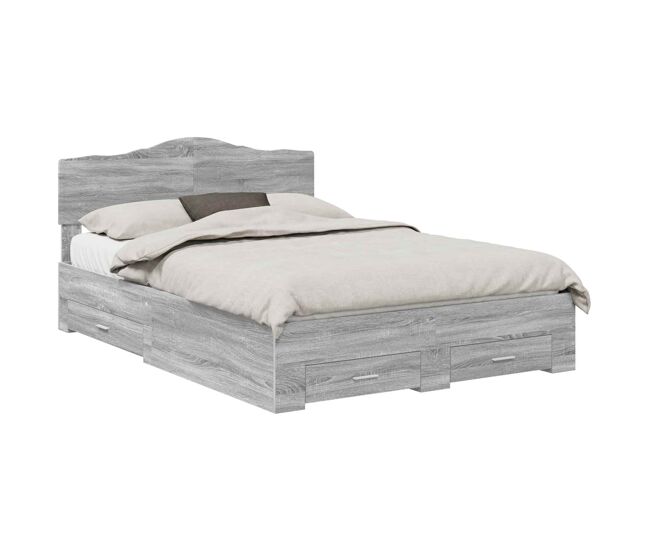 Estrutura de cama de casal moderno - cinza sonoma 140 x 190 cm madeira processada