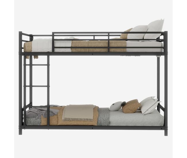 Beliche metálico com 2 camas individuais - metal sólido, silencioso, grade de segurança - preto