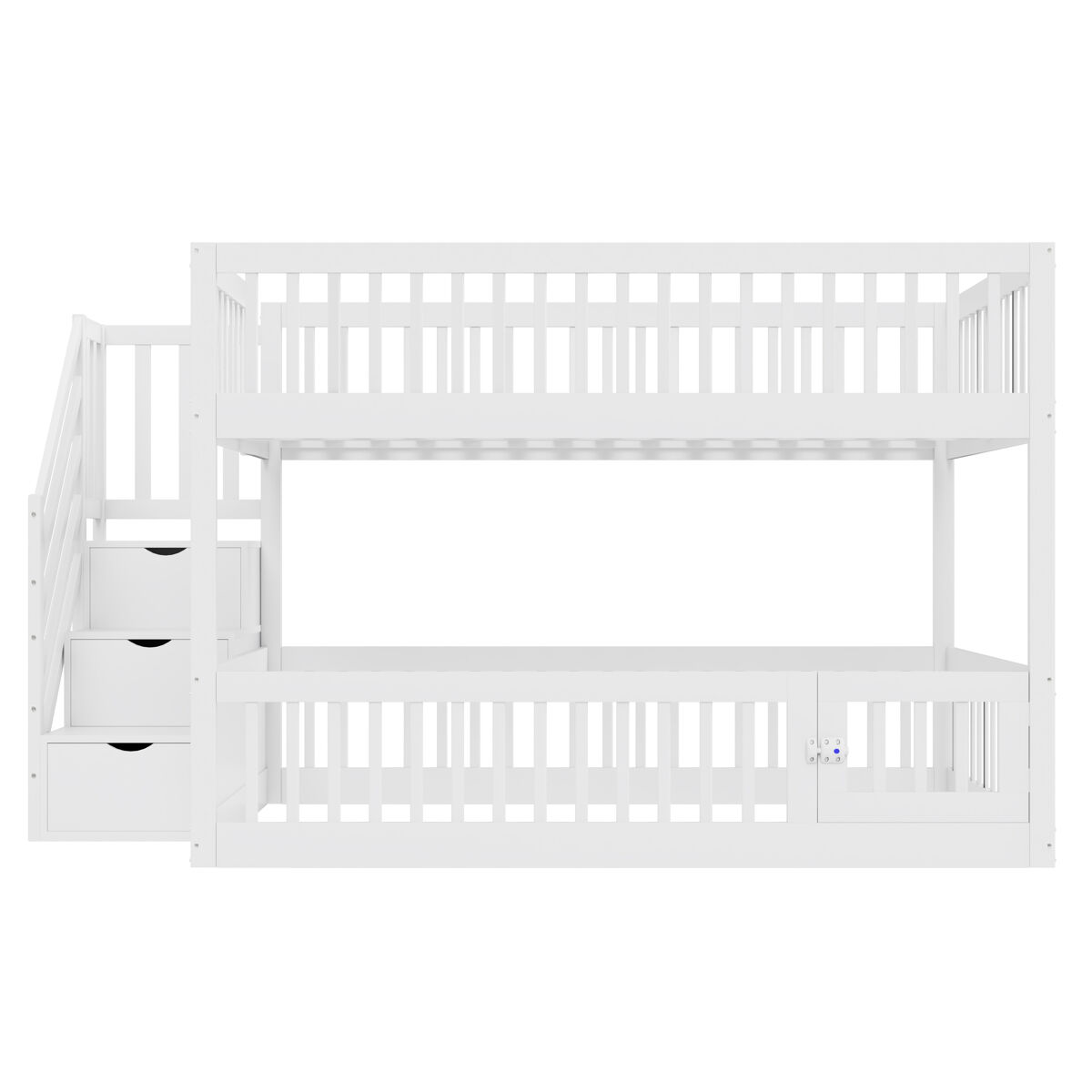 Cama beliche 140x200 - cama individual de madeira com escada de segurança e gavetas de arrumação - branco
