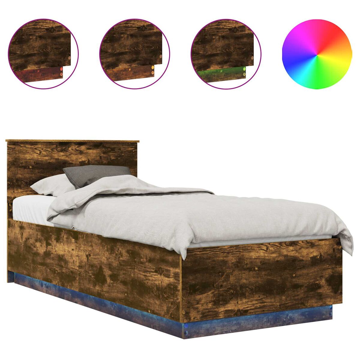 Estrutura de cama de solteiro para adultos com cabeceira carvalho defumado 70 x 190 cm