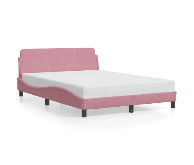 Estrutura de cama de casal moderno com cabeceira dover 140x200 cm veludo rosa
