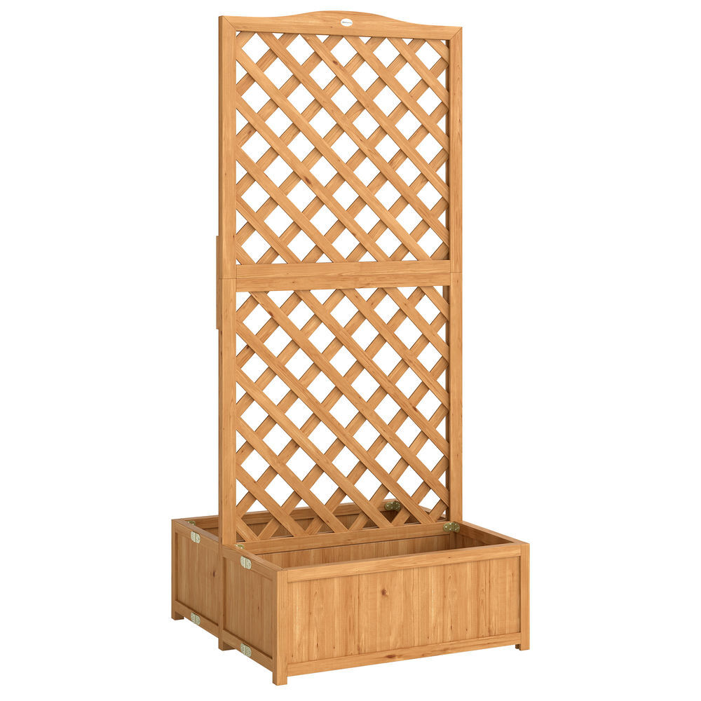 Outsunny floreira com treliça de madeira floreira exterior grande para plantas trepadeiras com 2 caixas dobráveis base de ripas vaso elevado para