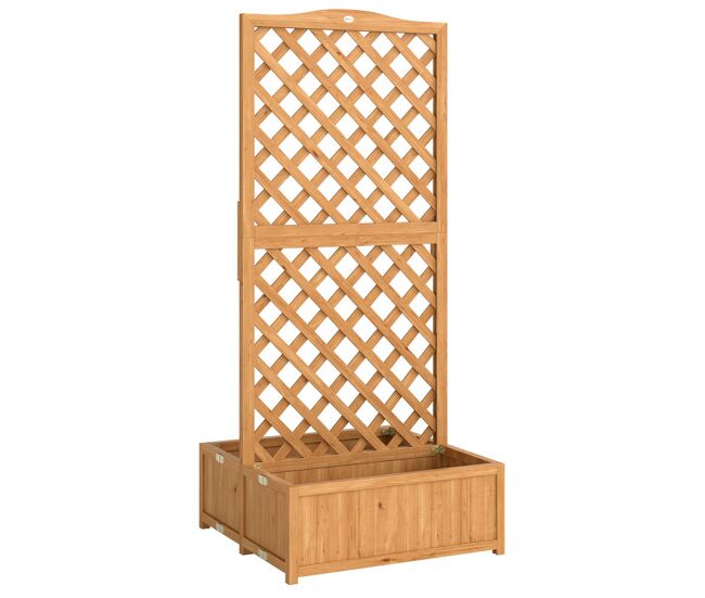 Outsunny floreira com treliça de madeira floreira exterior grande para plantas trepadeiras com 2 caixas dobráveis base de ripas vaso elevado para