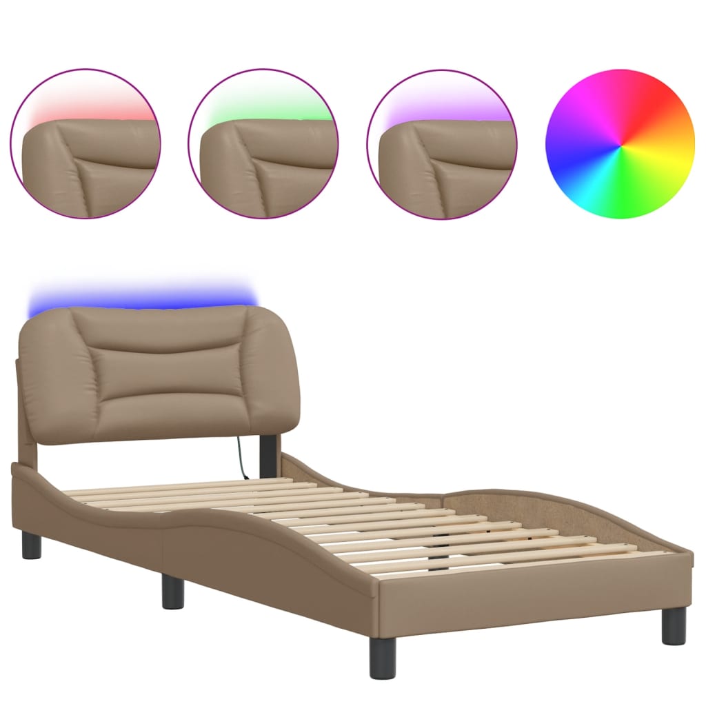 Estrutura de cama de solteiro para adultos com led 80x200cm cappuccino