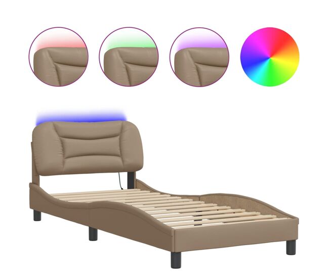 Estrutura de cama de solteiro para adultos com led 80x200cm cappuccino
