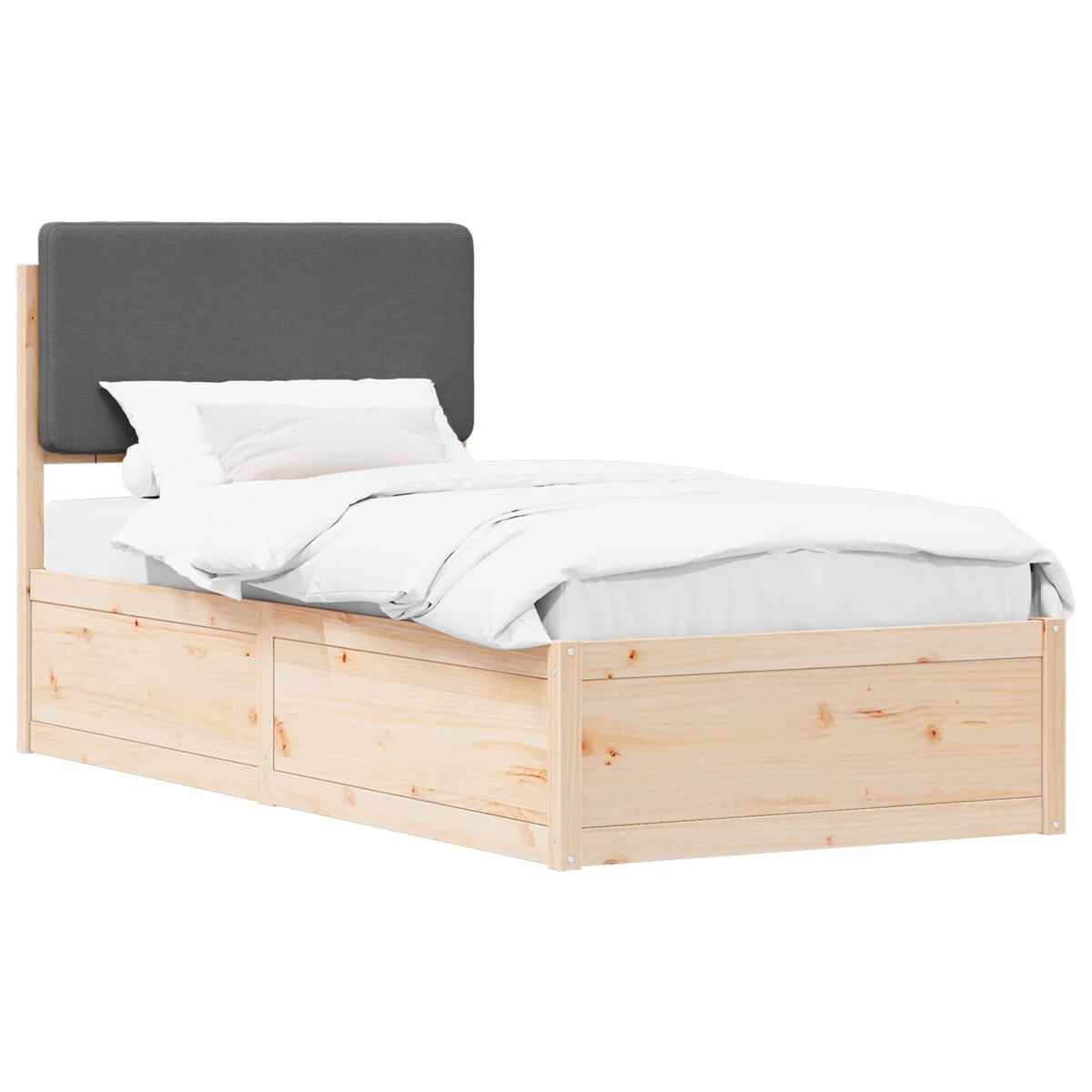 Estrutura de cama de solteiro para adultos com cabeceira estofada cinza escuro