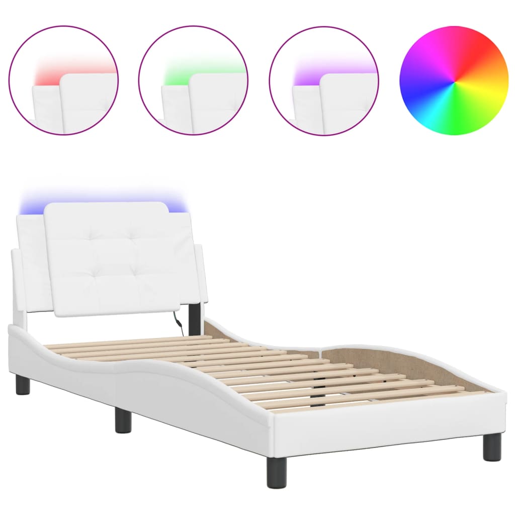 Estrutura de cama de solteiro para adultos com led zadar 100x200 cm branco
