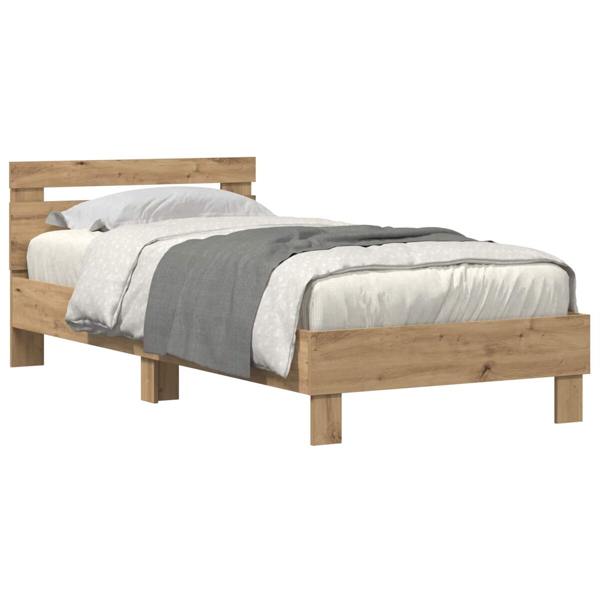 Estrutura de cama de solteiro para adultos com led carvalho artesanal 75 x 190 cm