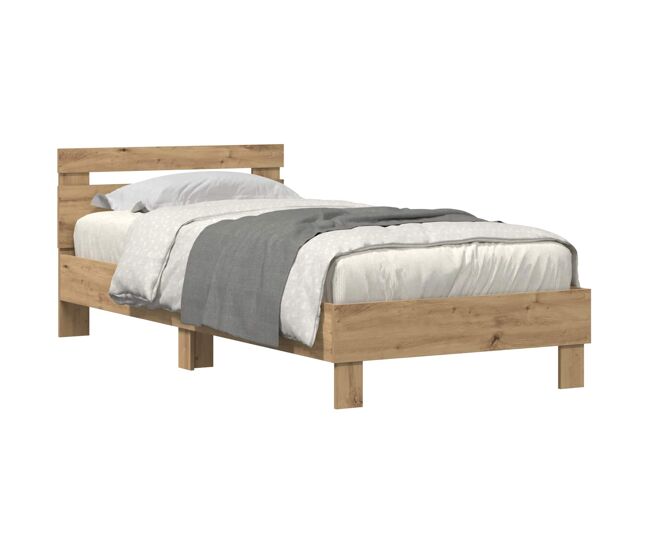 Estrutura de cama de solteiro para adultos com led carvalho artesanal 75 x 190 cm