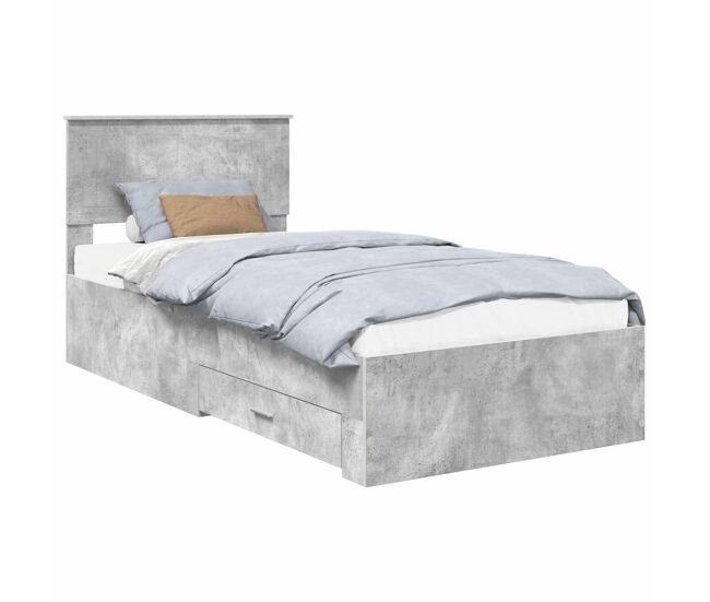 Estrutura de cama de solteiro para adultos cinzento 90 x 190 cm madeira processada