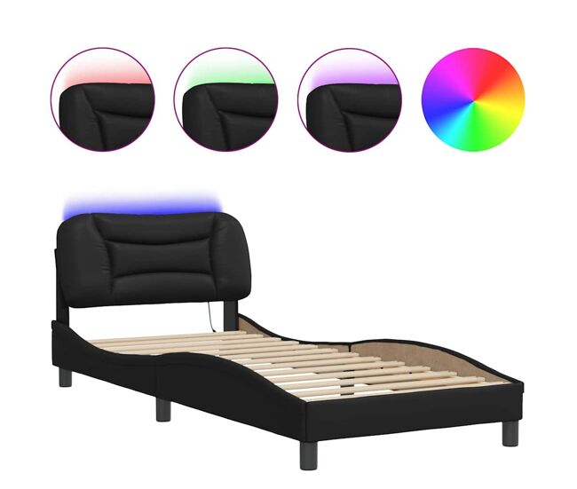 Estrutura de cama de solteiro para adultos com led 80x200 cm preto