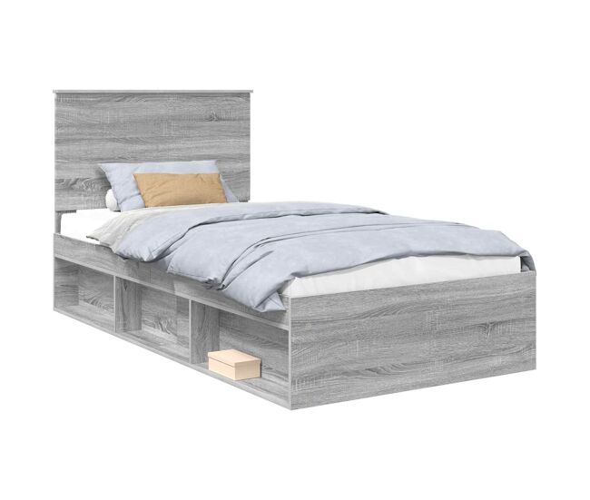 Estrutura de cama de solteiro para adultos com cabeceira - cinza sonoma 100 x 200 cm