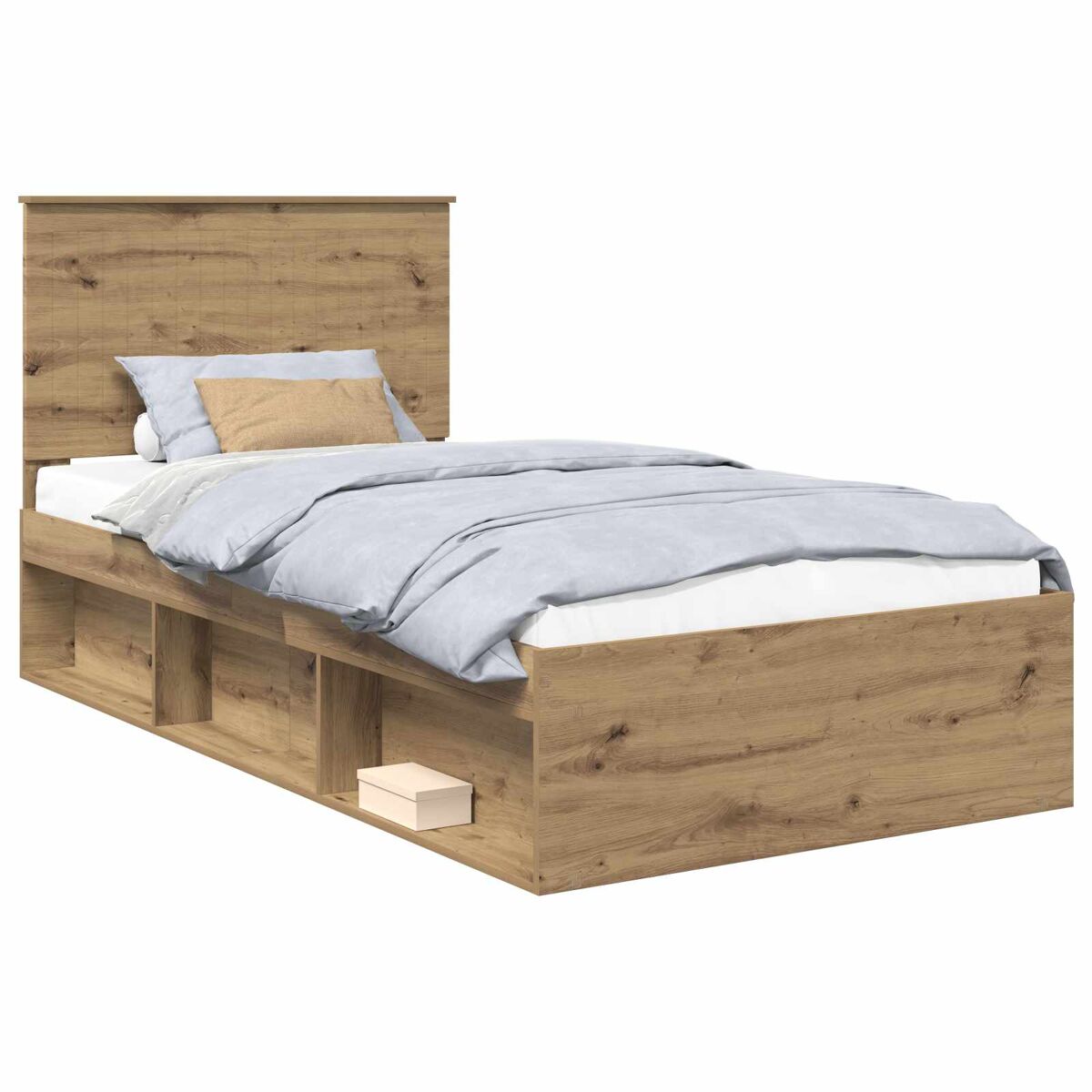 Estrutura de cama de solteiro para adultos com cabeceira - carvalho artesanal 100 x 200 cm