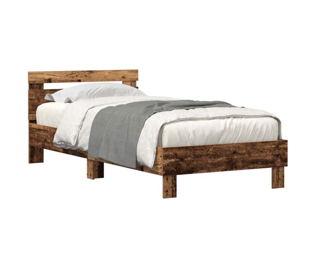 Estrutura de cama de solteiro para adultos madeira antiga 90 x 190 cm madeira processada