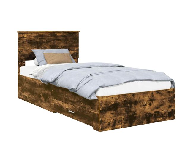 Estrutura de cama de solteiro para adultos com cabeceira carvalho defumado 90 x 190 cm