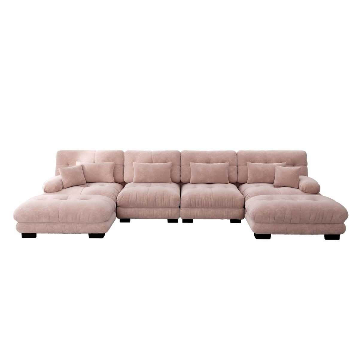 Sofá modular de 4 lugares - sofá em forma de u, confortável, com otomano móvel, combinação diy - rosa