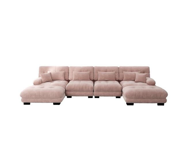 Sofá modular de 4 lugares - sofá em forma de u, confortável, com otomano móvel, combinação diy - rosa