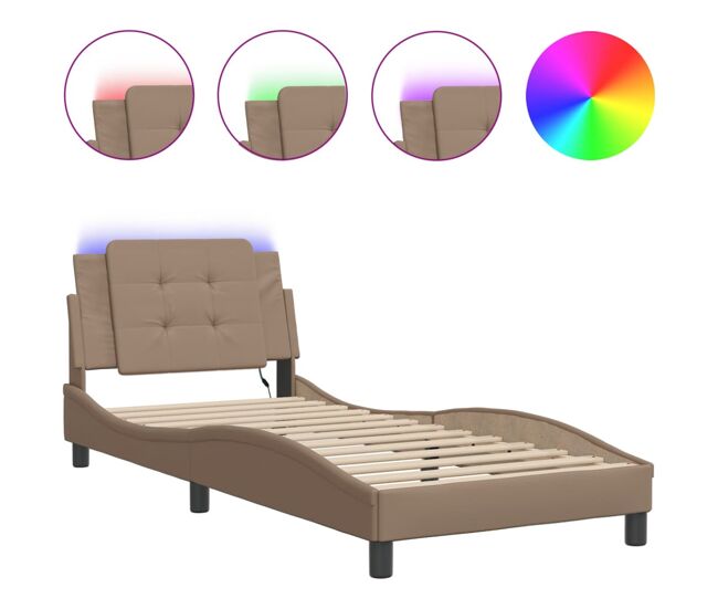 Estrutura de cama de solteiro para adultos com led zadar 90x190 cm cappuccino