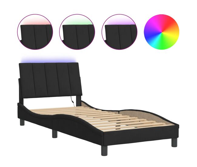 Estrutura de cama de solteiro para adultos com led 90x190 cm veludo preto