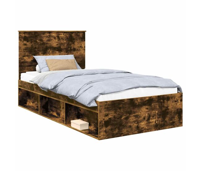 Estrutura de cama de solteiro para adultos com cabeceira - carvalho defumado 100 x 200 cm